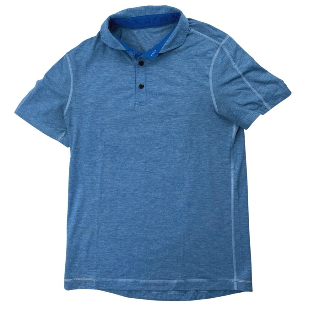 Lululemon Evolution Men's Blue Short Sleeve Athletic Golf Polo Shirt Top Size S